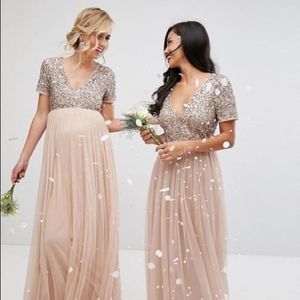 Maya Deluxe Maternity sequin maxi tulle dress
